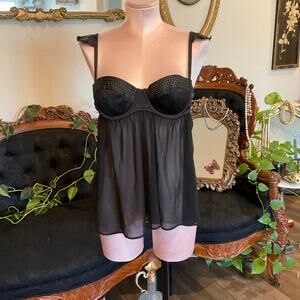 Vintage Victoria's secret Sheer Babydoll Lingerie Slip Dress Size 36C Black